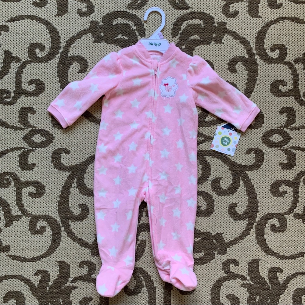 NWT Girls Little Me Sheep and Stars Zipper Footie